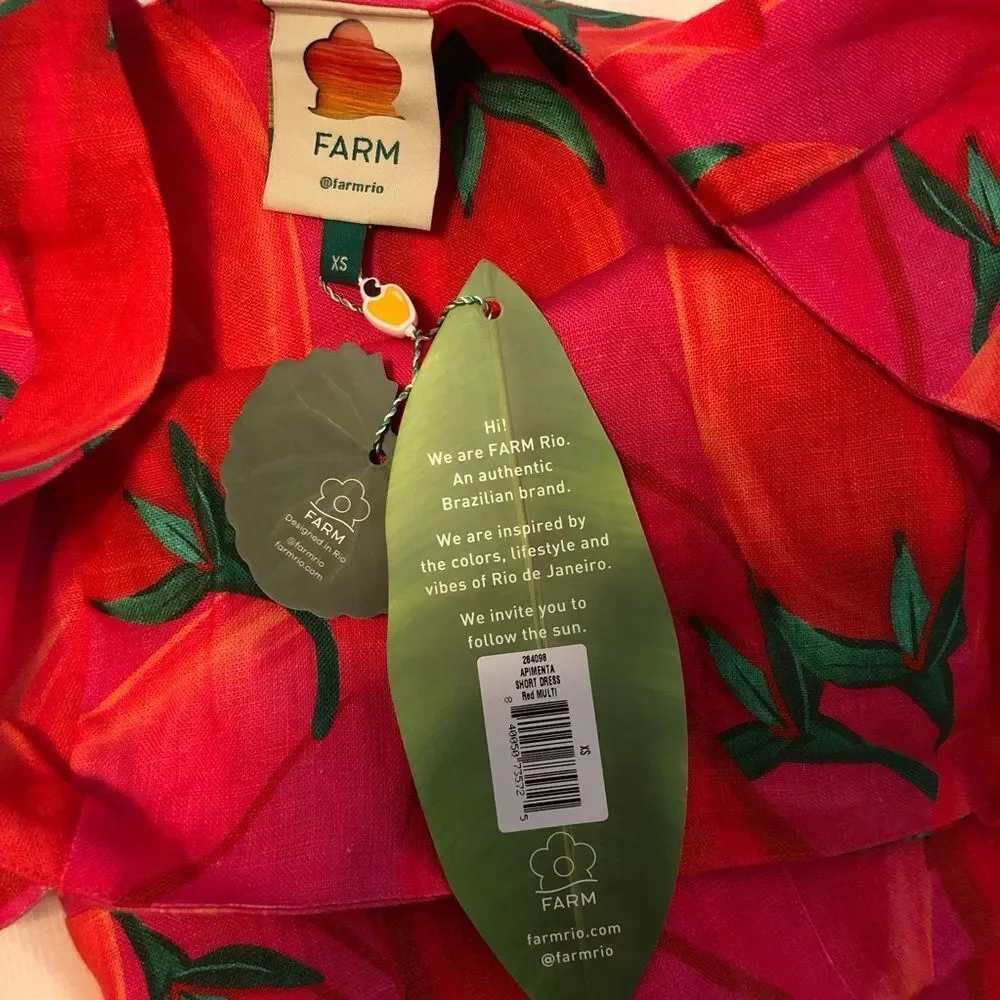 FARM Rio Red Pepper Linen Mini Dress XS NWT Spice Summer Vacation Tomato Girl - Picture 10 of 16